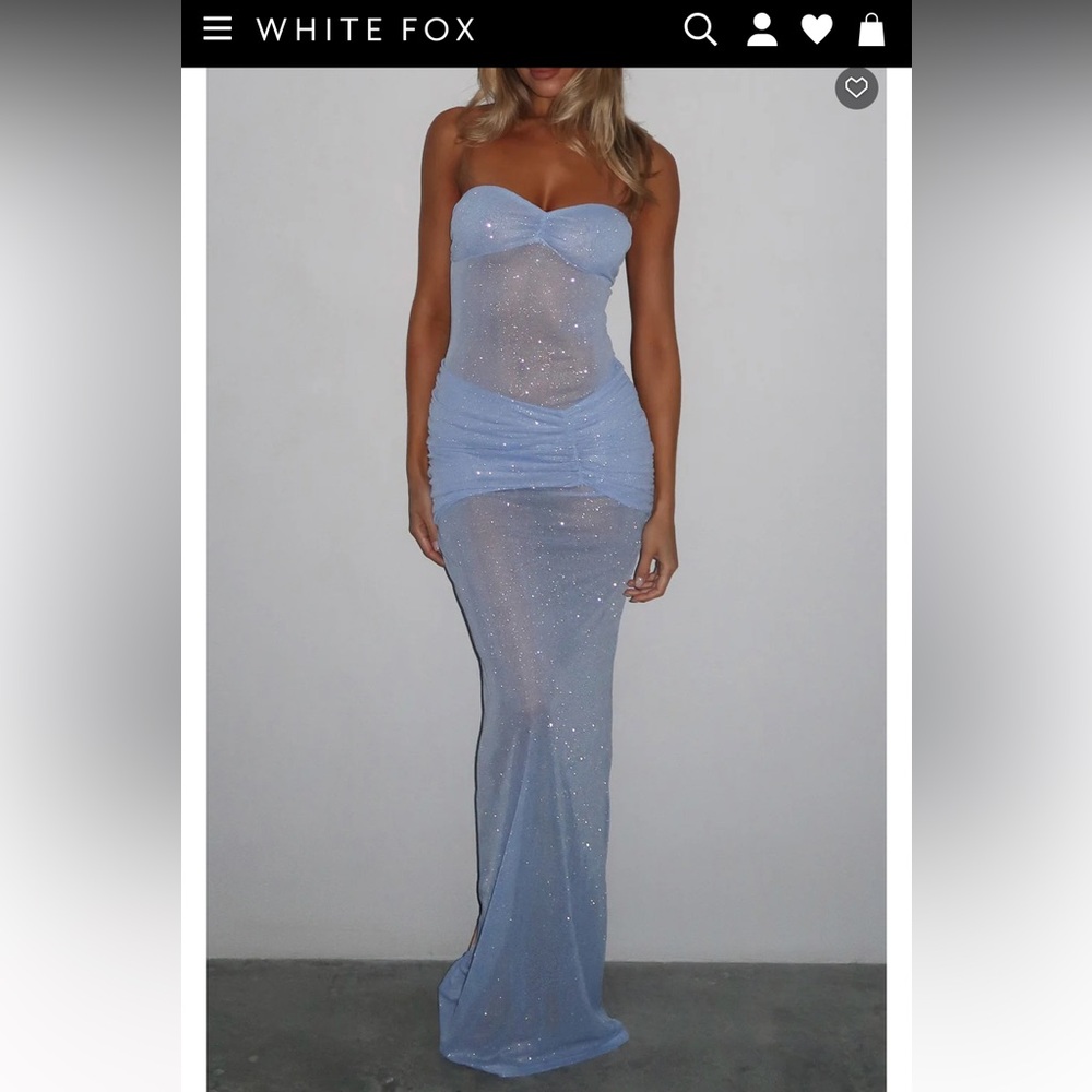 White Fox Boutique Glitter Powder Blue Maxi Dress